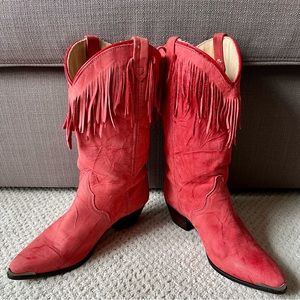 VINTAGE acme Red Fringe Boots